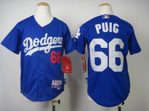 Dodgers #66 Yasiel Puig Blue Cool Base Stitched Youth MLB Jersey - Click Image to Close